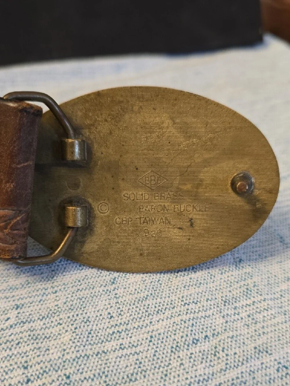 Vintage Brown Leather Belt with Brass Masonic Buckle Sportster